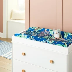 Plush Changing Pad Cover Botanical Print - Cream/Blue/Green - Cloud Islandā¢