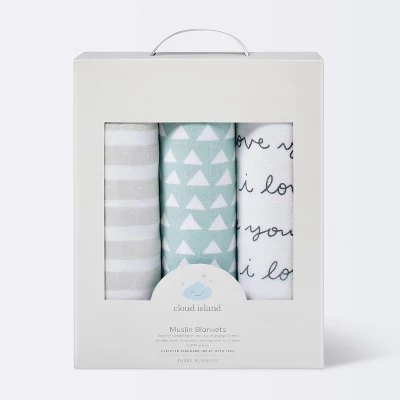 Muslin Swaddle Blanket I Love You 3pk - Cloud Island™ Black/White 4 Muslin Swaddle Blanket I Love You 3pk - Cloud Island™ Black/White - Image 2