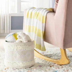 Chenille Stripe Baby Blanket - Yellow And White Stripes - Cloud Islandā¢