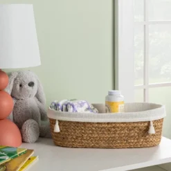 Natural Weave Oval Storage Bin With Waffle Weave Liner - Cloud Islandâ˘