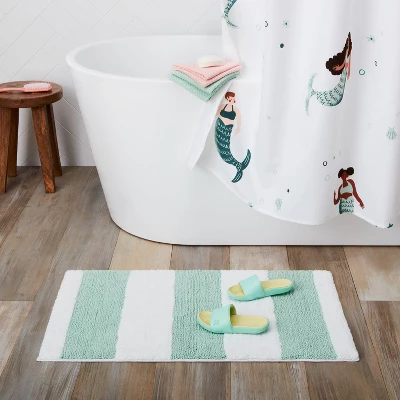 Rugby Striped Kids' Bath Rug Teal - Pillowfort™ 3 Rugby Striped Kids' Bath Rug Teal - Pillowfort™