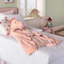 Dinosaur Kids' Hooded Blanket Pink - Pillowfortâ˘