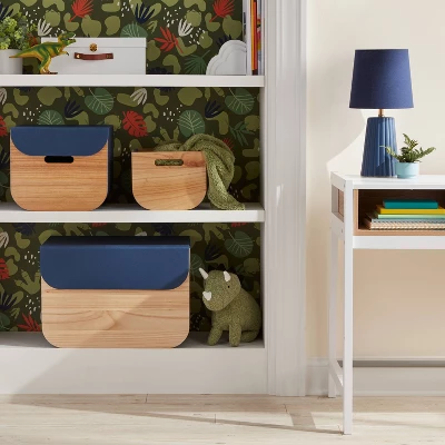 Medium Natural Wood Kids' Storage With Lid Navy - Pillowfort™ 3 Medium Natural Wood Kids' Storage With Lid Navy - Pillowfort™